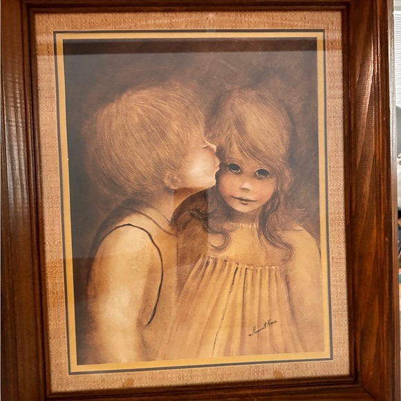 Vintage A Little Kiss Big Eyes Matted & Framed Print Picture By Margaret Kane - Picture 11 of 12